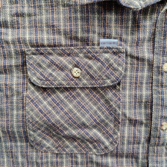 Vintage Carhartt Made In USA Thick Plaid Flannel Button Up LS Shirt Men's 2XL T - Picture 4 of 9